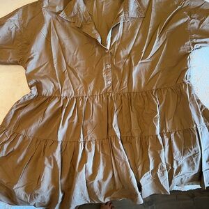 Women's Tan Button-Up Peplum Top